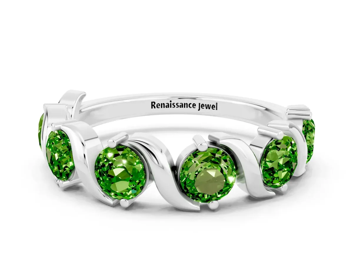 Round Peridot Half Eternity Band with Wave Prong Setting Silver