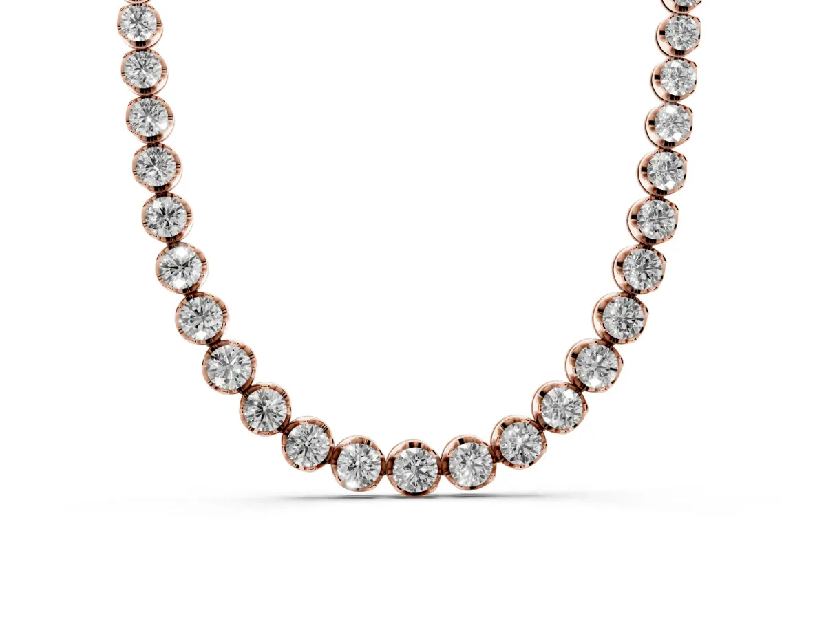 Round Brilliant Diamond Tennis Necklace with Prong Setting Rose gold