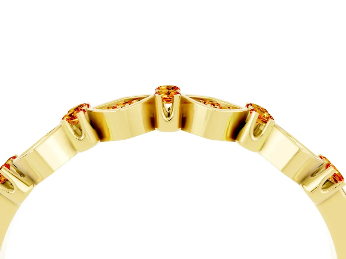 Pavé Cushion Citrine Cluster Eternity Band with Prong Setting Yellow gold