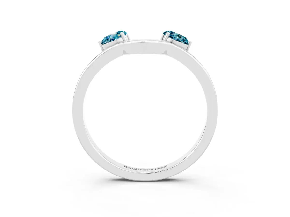 Dual Round Blue Topaz Open Band Ring with Prong Setting Silver