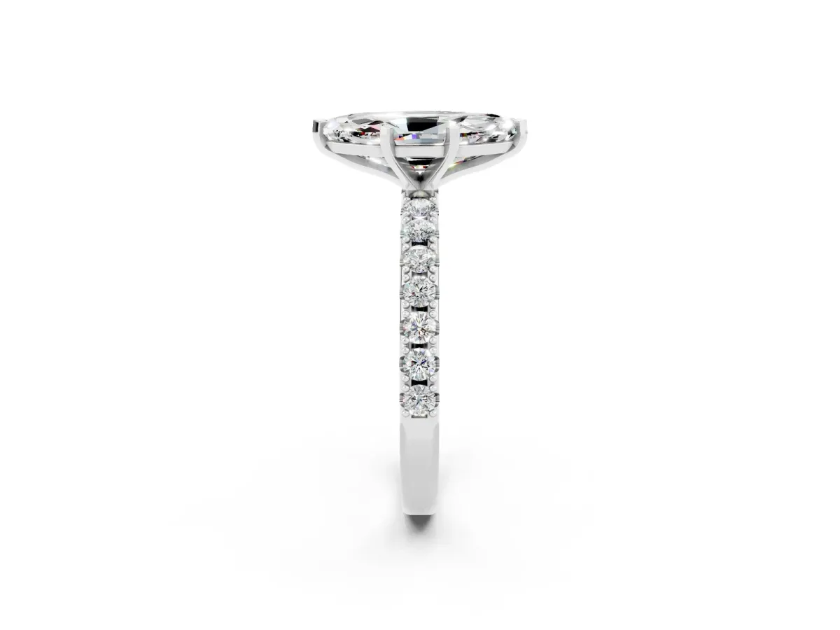 Marquise Cut Moissanite Solitaire Pavé Band with Four-Prong Setting Silver