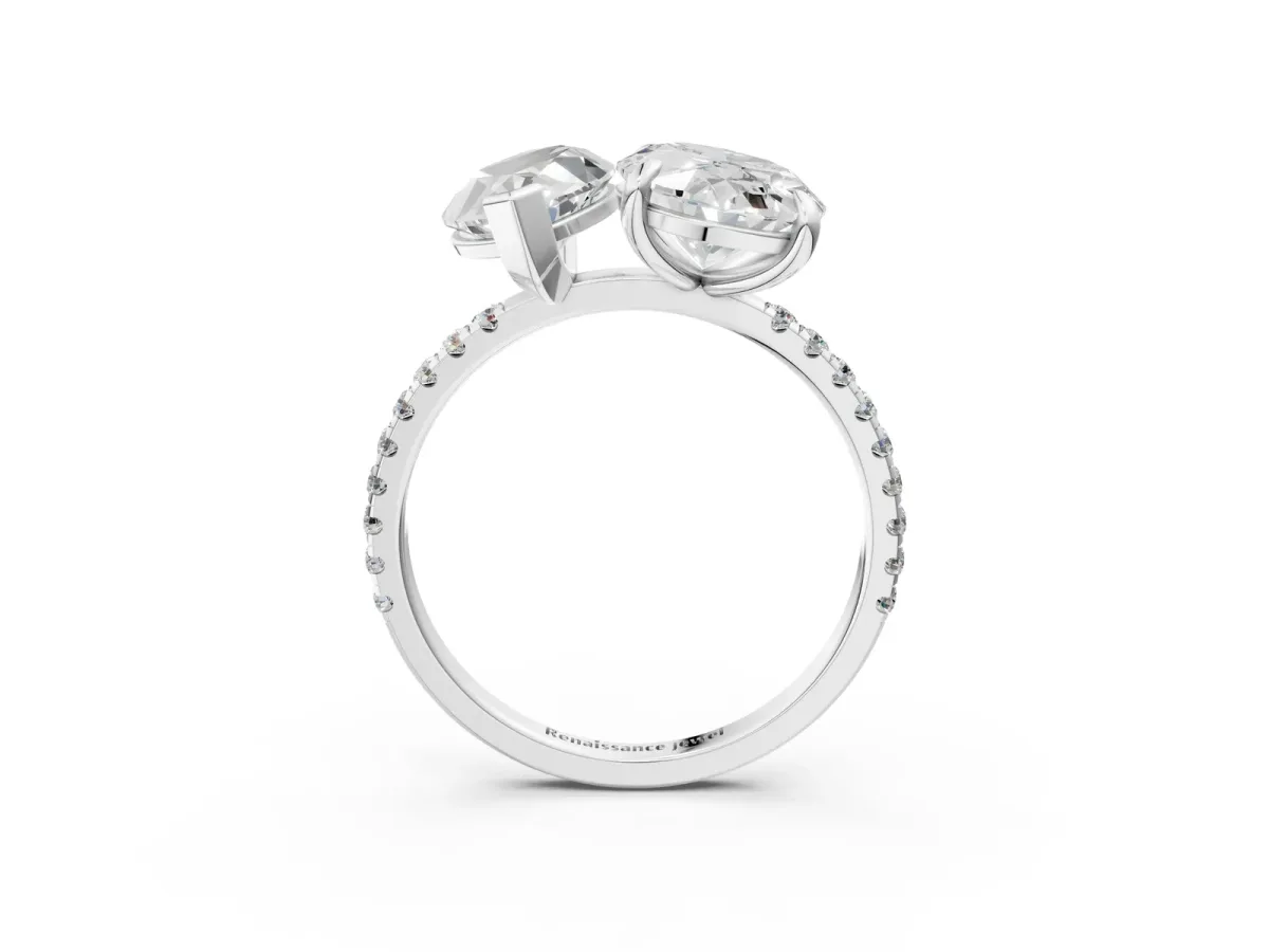 Oval and Marquise Toi Moi Ring with Prong Setting and Micro Pave Band Silver