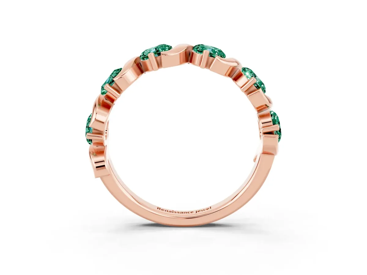 Six-Stone Round Green Sapphire Wave Band with Shared Prong Setting Rose gold