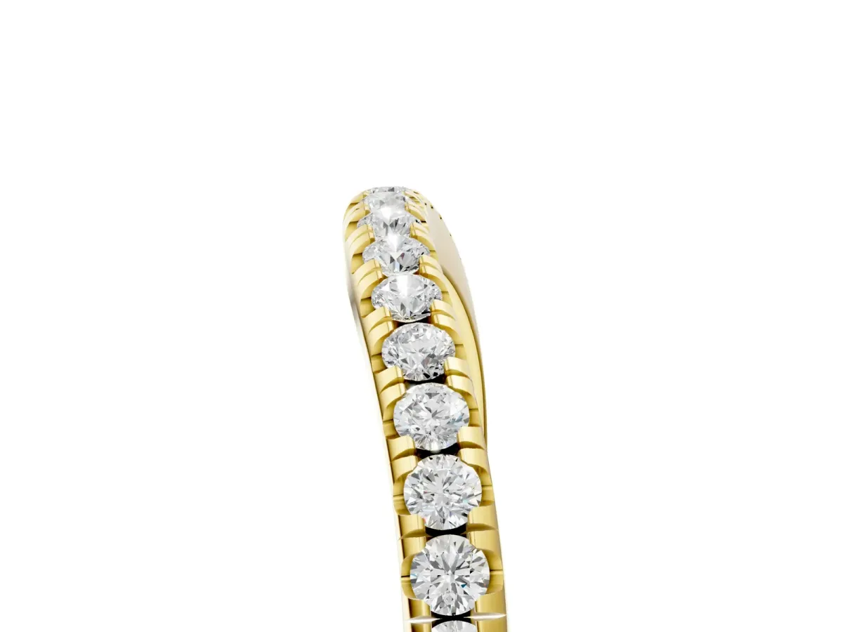 Round Diamond Pavé Set Curved White Gold Band Yellow gold