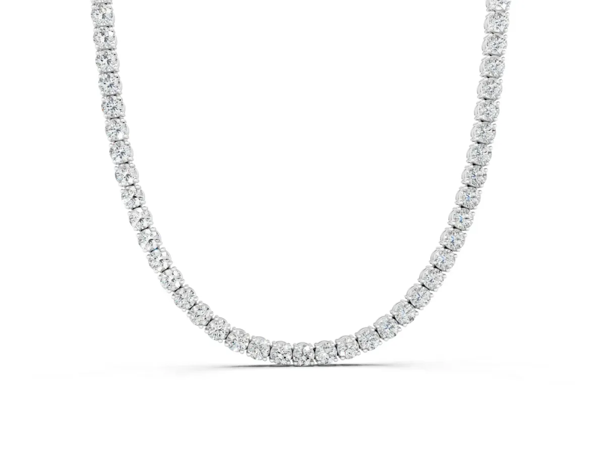 Round Diamond Tennis Necklace with Four-Prong Setting Silver