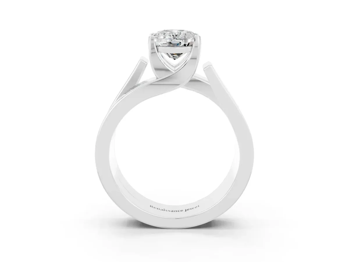 Modern Tension Set Oval Cut Moissanite Solitaire Wide Band Ring Platinum