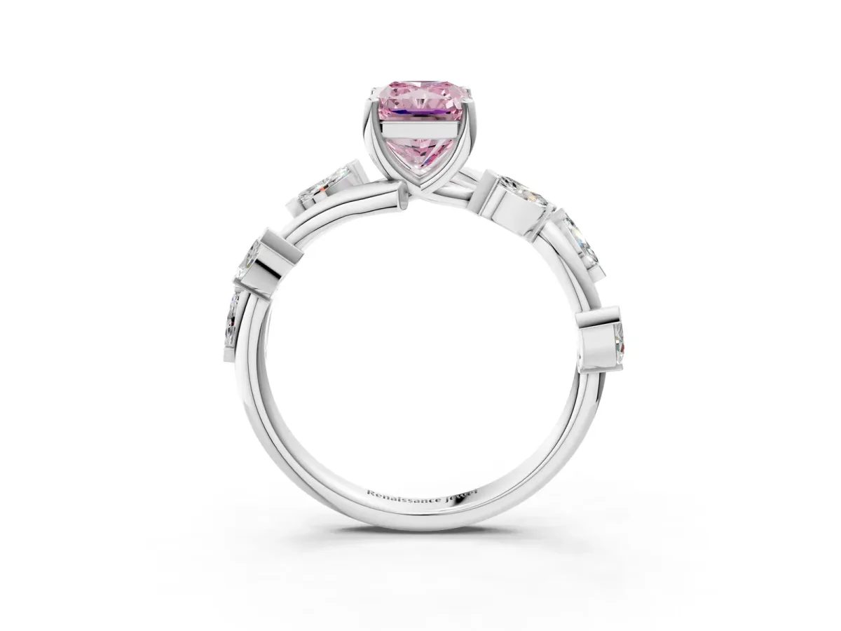 Fancy Pink Radiant Cut Solitaire Twisted Band Marquise Accent Prong Setting Ring Platinum