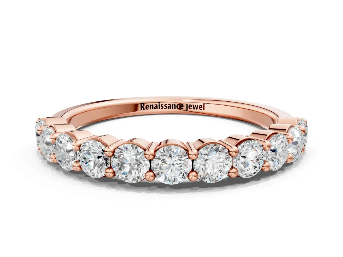 Round Diamond Half Eternity Band with Prong Setting Rose gold