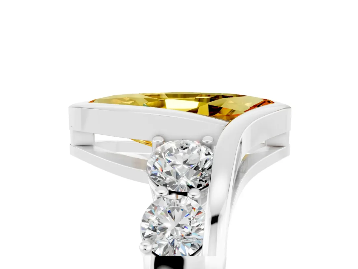 Bezel Set Marquise Cut Citrine Bypass Ring with Round Accents Silver