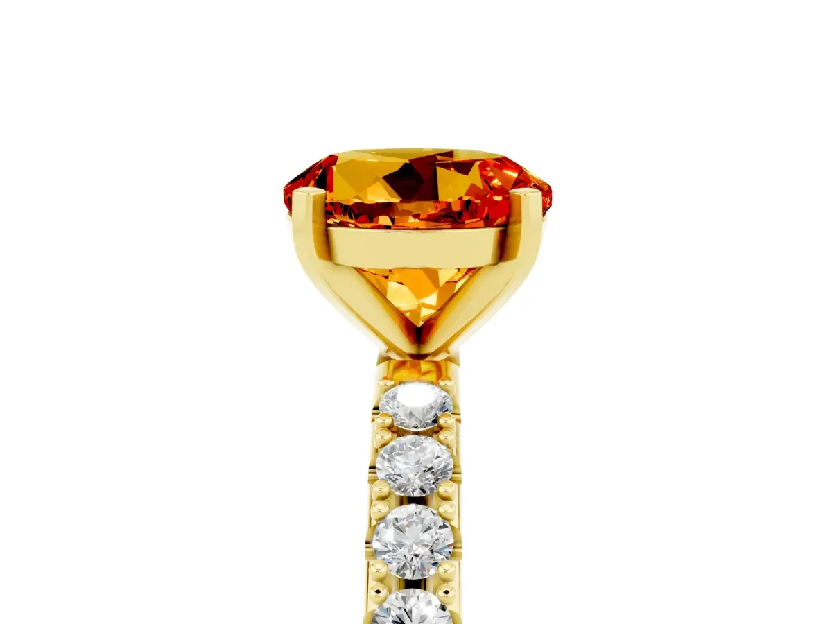 Round Cut Citrine Solitaire Pavé Band with Four-Prong Setting Yellow gold