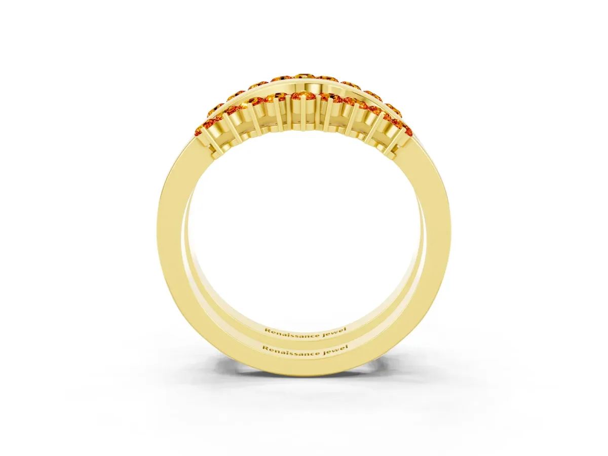 Round Citrine Chevron Contour Band with Prong Setting Yellow gold