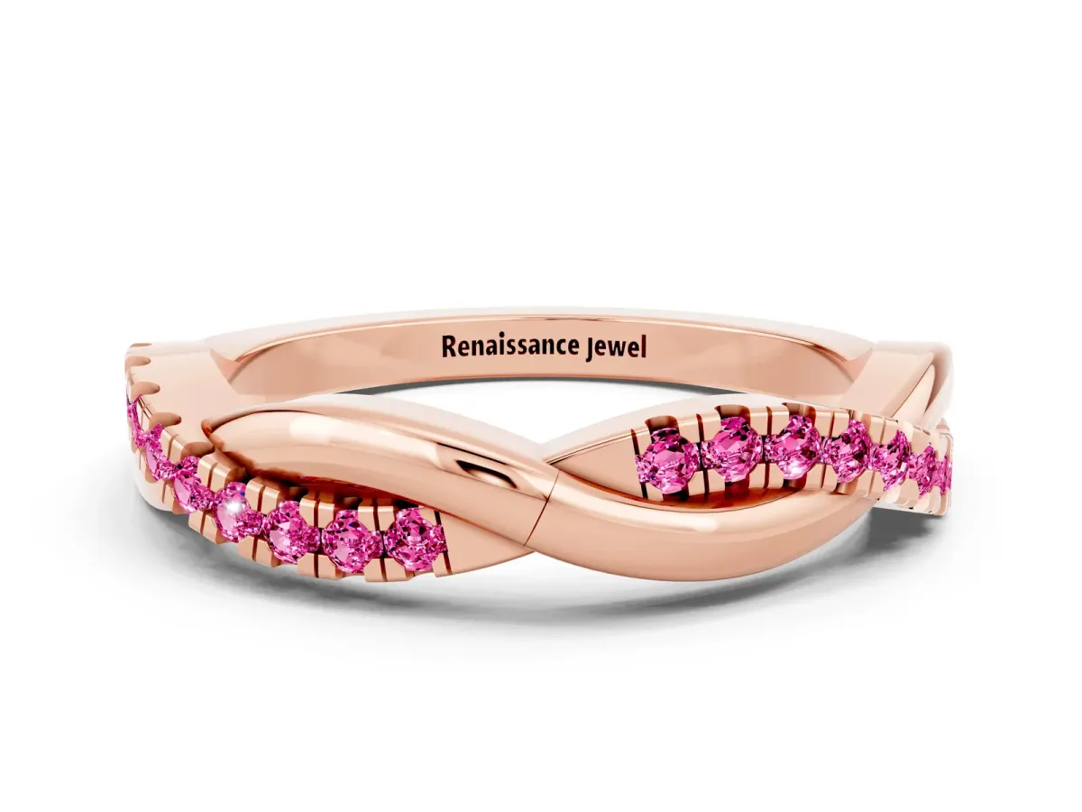 Round Pink Sapphire Twisted Infinity Band with Prong Setting Rose gold