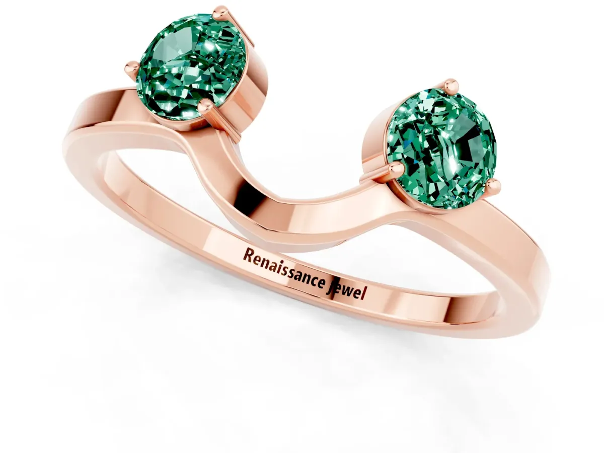 Dual Round Green Sapphire Open Band Ring with Prong Setting Rose gold