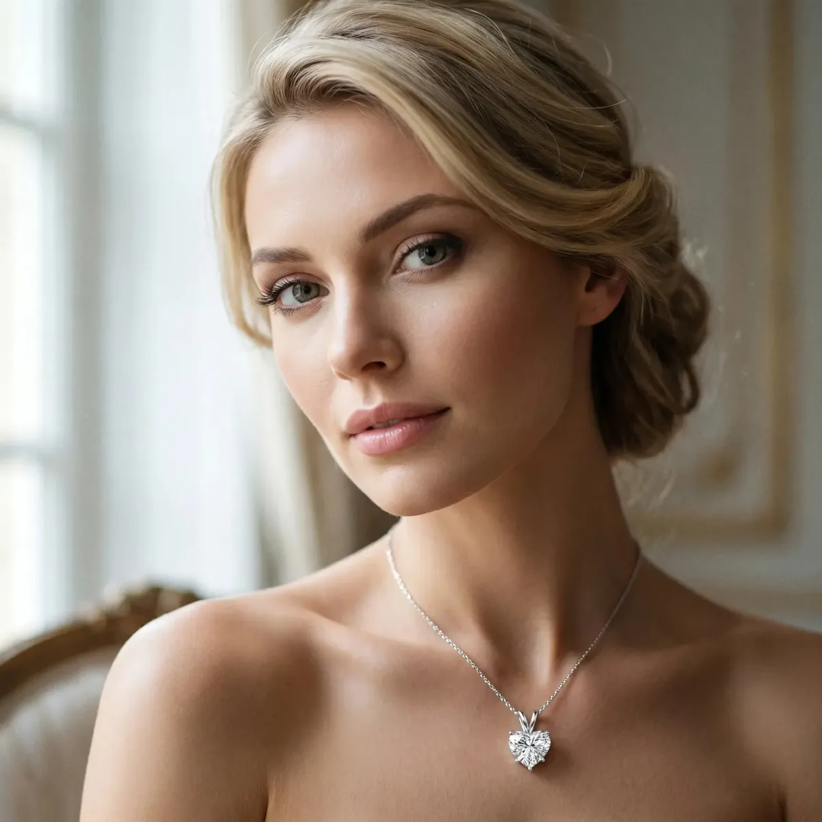 Heart-Shaped Diamond Solitaire Pendant with Four-Prong Setting White gold