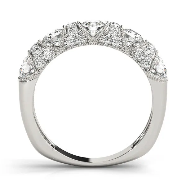Round Cut Milgrain Diamond Half Eternity Band with Pave Setting White gold
