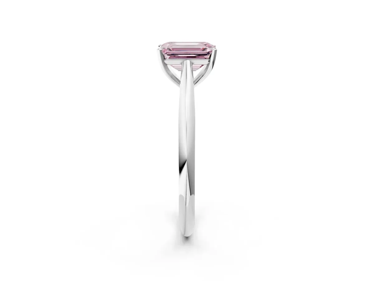 Fancy Pink Emerald Cut Diamond Solitaire Engagement Ring with Cathedral Setting and Four-Prong Mount White gold