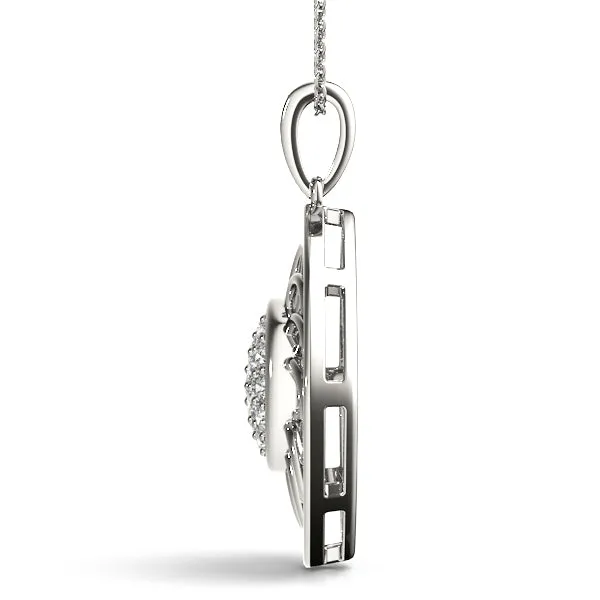 Round Cluster Diamond Prong Set Pendant Silver