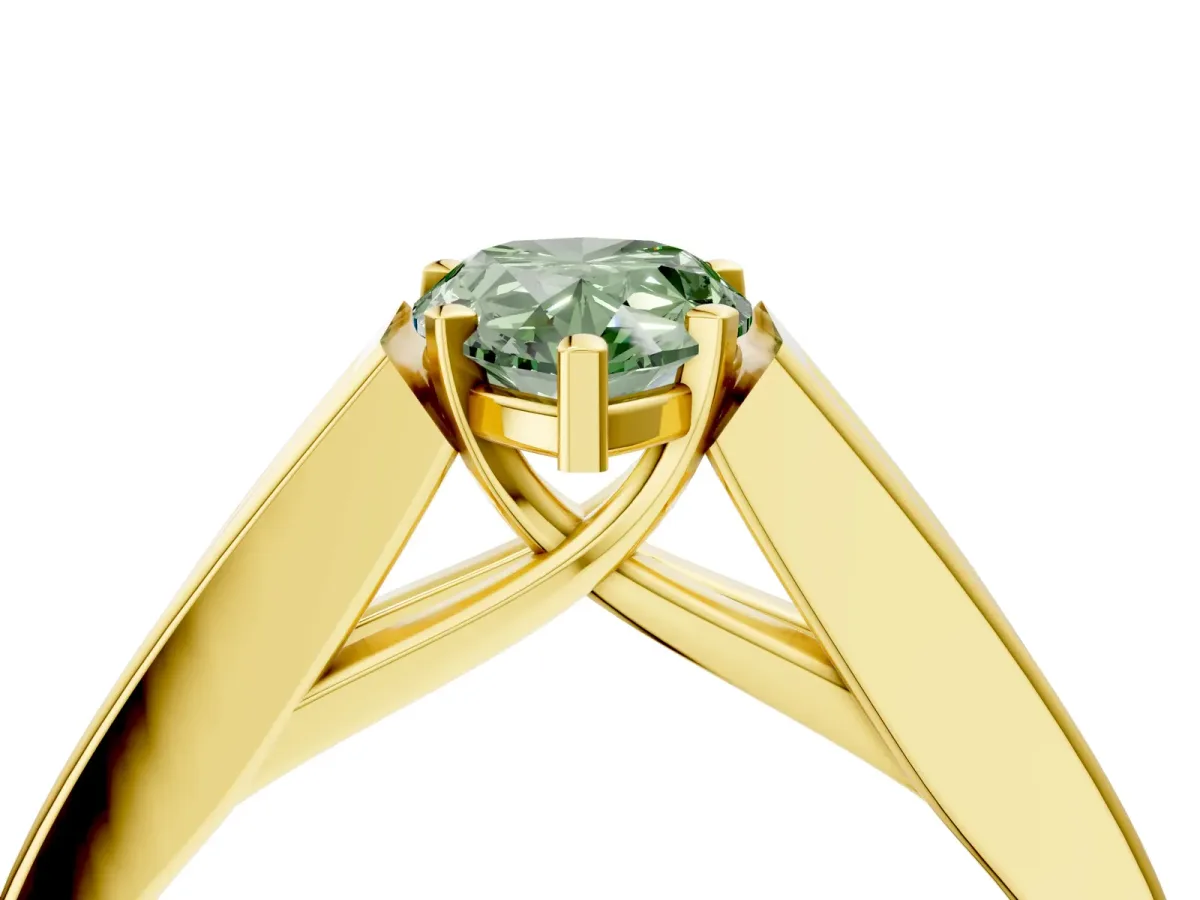 Fancy Green Pear Cut Cut Channel Set Solitaire Ring with Four-Prong Setting Yellow gold