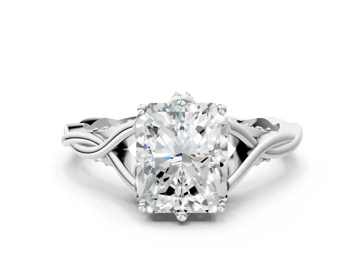 Radiant Cut Solitaire Twist Band Six-Prong Setting Platinum