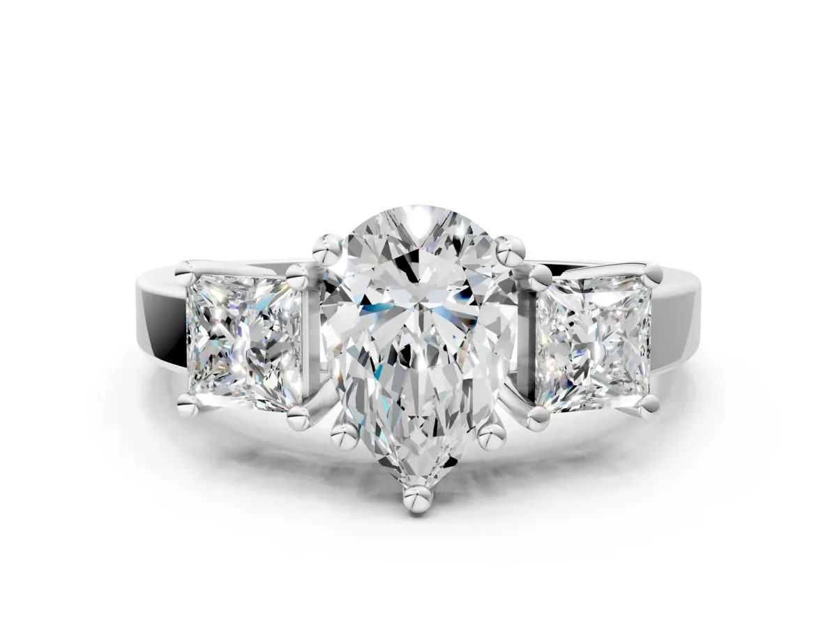 Three-Stone Pear Cut Cut Solitaire Ring with Prong Setting White gold