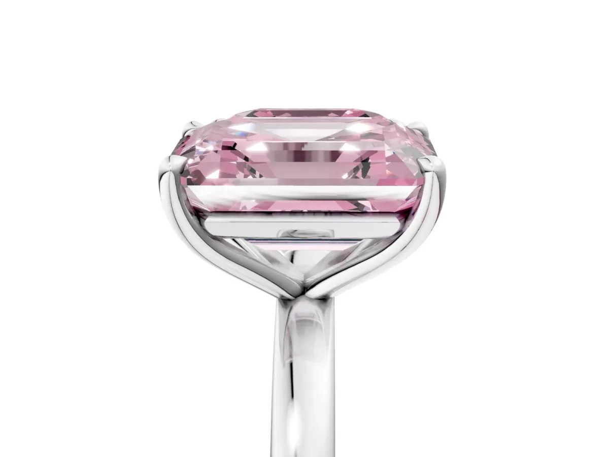 Fancy Pink Asscher Cut and Emerald Cut Toi Moi Ring with Prong Setting White gold