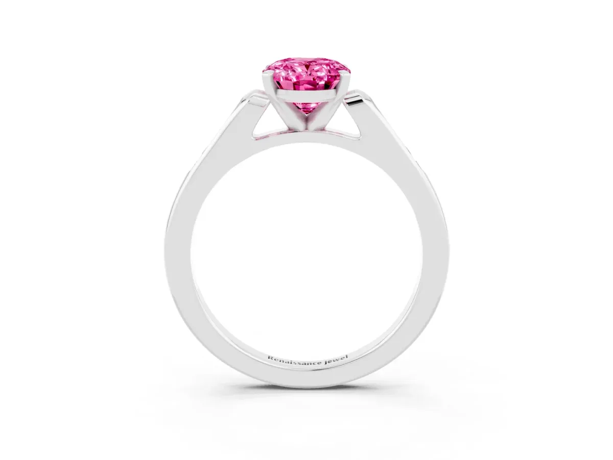 Oval Cut Pink Sapphire Solitaire Ring with Channel Set Round Band and Prong Setting Silver