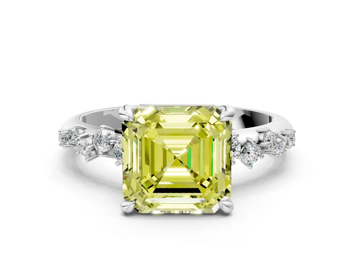 Fancy Yellow Asscher Cut Cut Diamond Vine Band with Four-Prong Setting Platinum