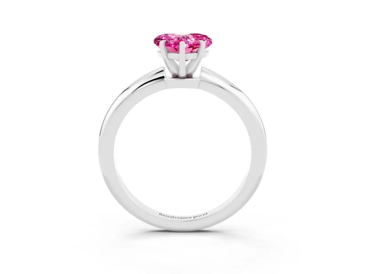 Heart Cut Pink Sapphire Solitaire Ring with Six-Prong Setting and Classic Band Silver