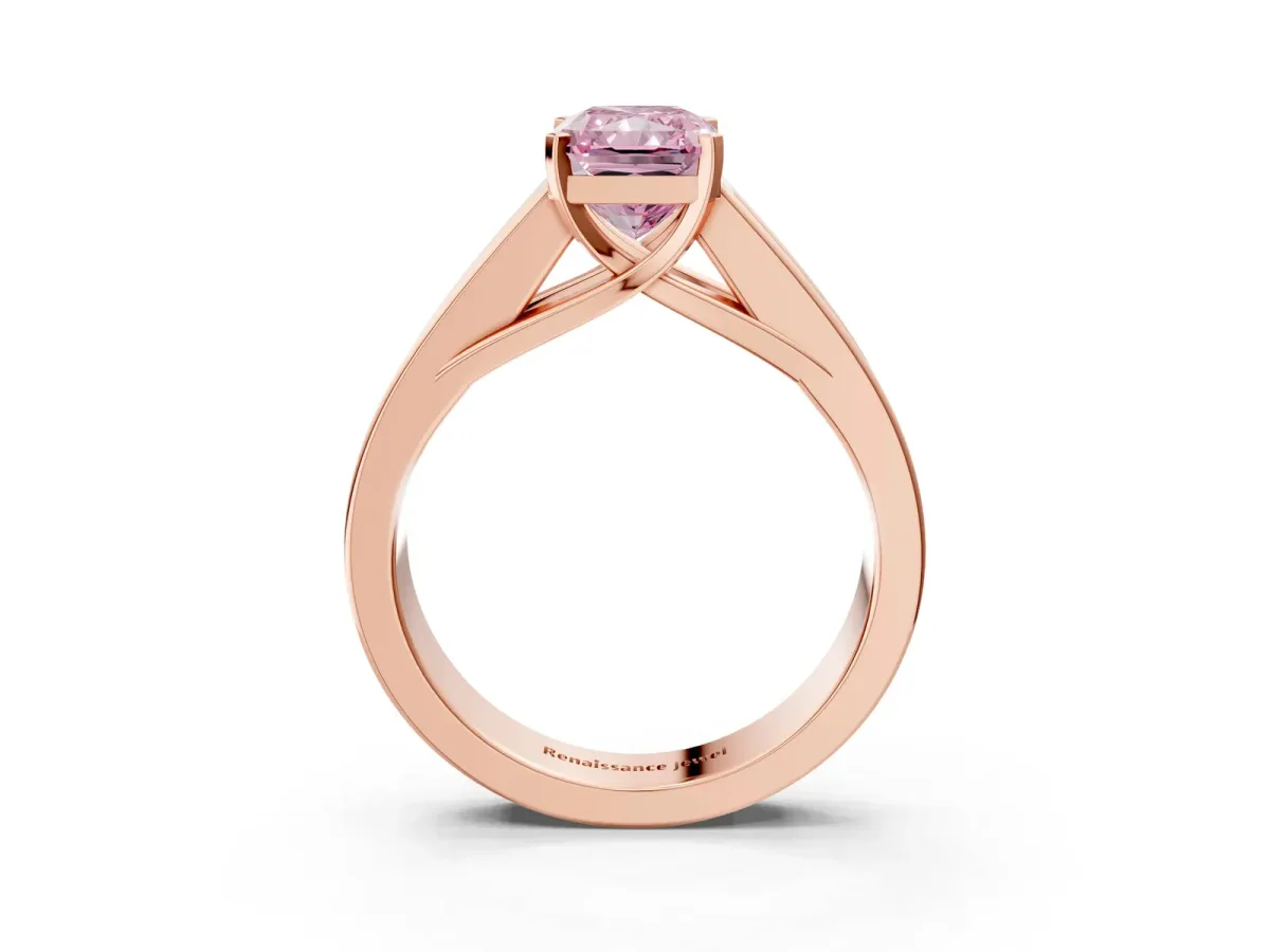 Fancy Pink Radiant Cut Cut Channel Set Solitaire Ring with Four-Prong Setting Rose gold