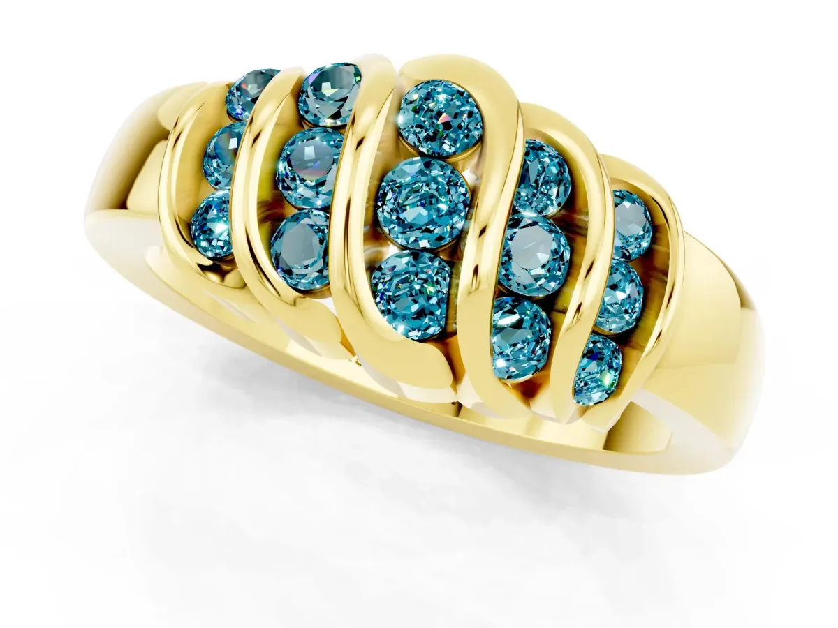 Round Blue Topaz Multi-Row Crossover Band Yellow gold