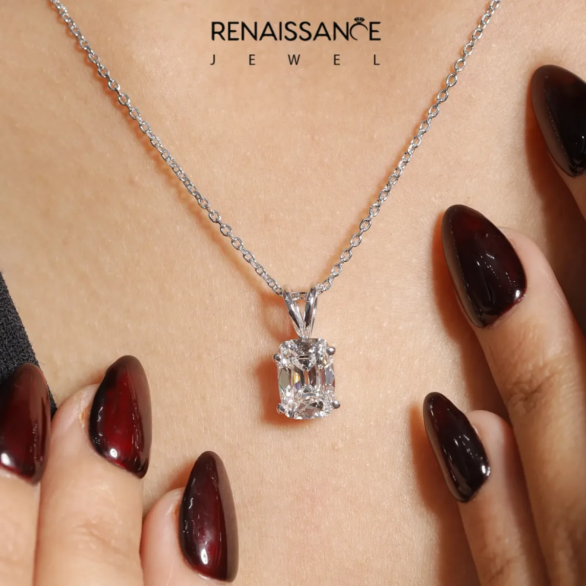 Old Mine Cushion Diamond Solitaire Pendant with Four Prong Setting White gold