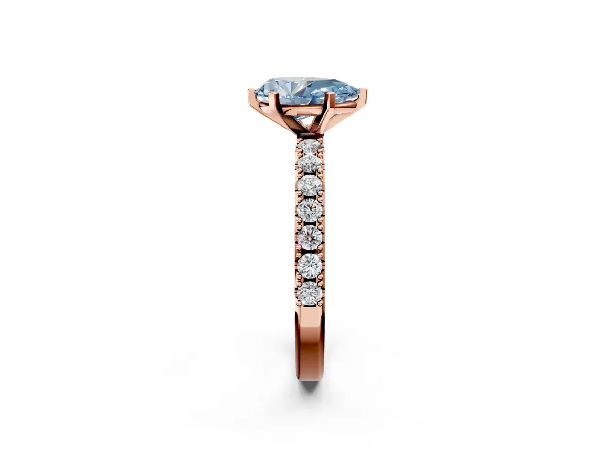 Fancy Blue Pear Cut Diamond Solitaire Pavé Band with Four-Prong Setting Rose gold