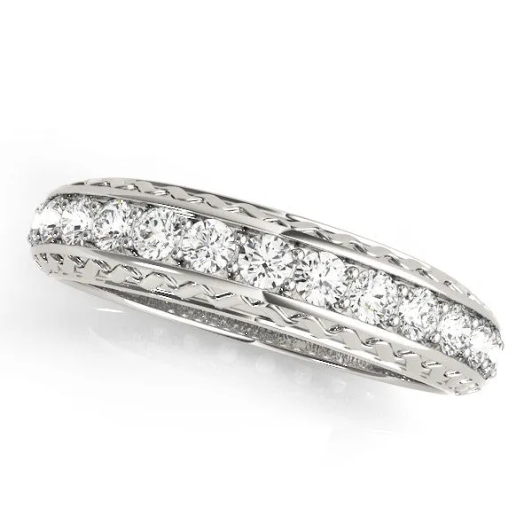 Round Diamond Channel Set Milgrain Eternity Band Silver