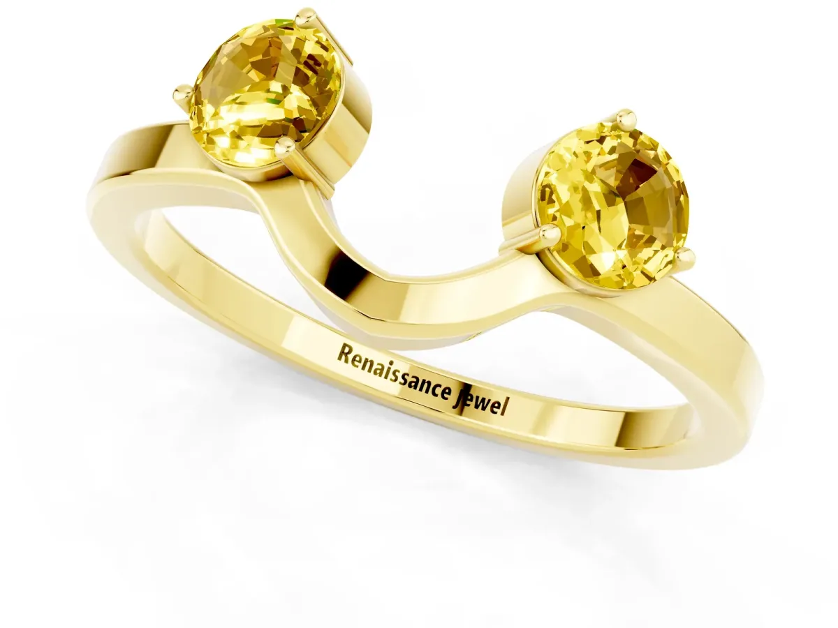 Dual Round Yellow Sapphire Open Band Ring with Prong Setting Yellow gold