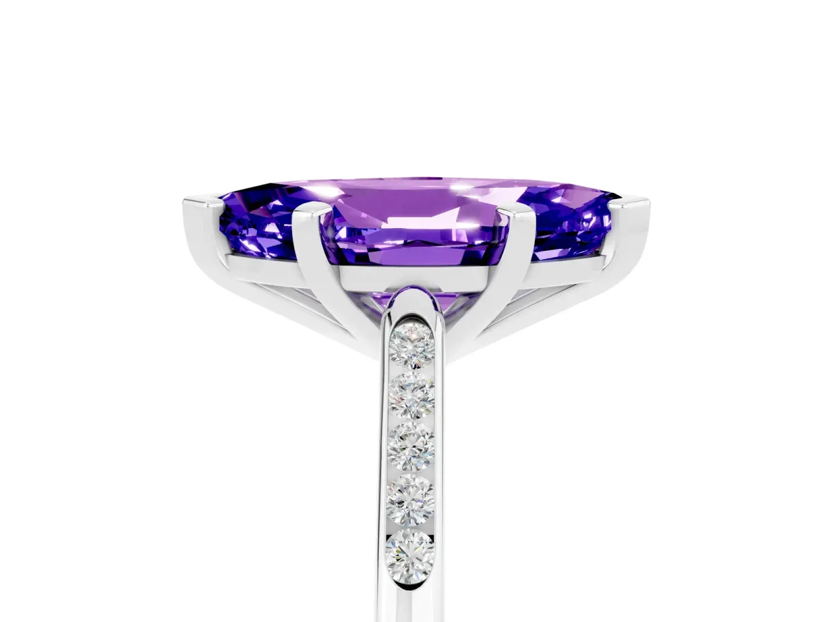 Marquise Cut Tanzanite Solitaire Ring with Channel Set Round Band and Prong Setting Silver