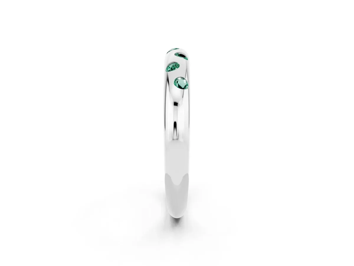 Round Green Sapphire Flush-Set Comfort Fit Band Silver
