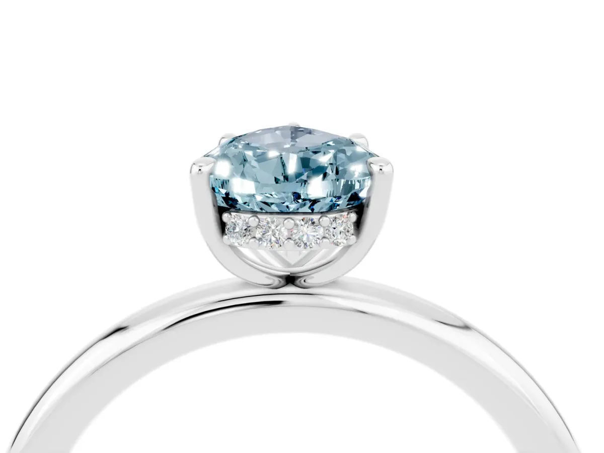 Pear Cut Aquamarine Solitaire Ring with Thin Band and Four-Prong Setting Silver