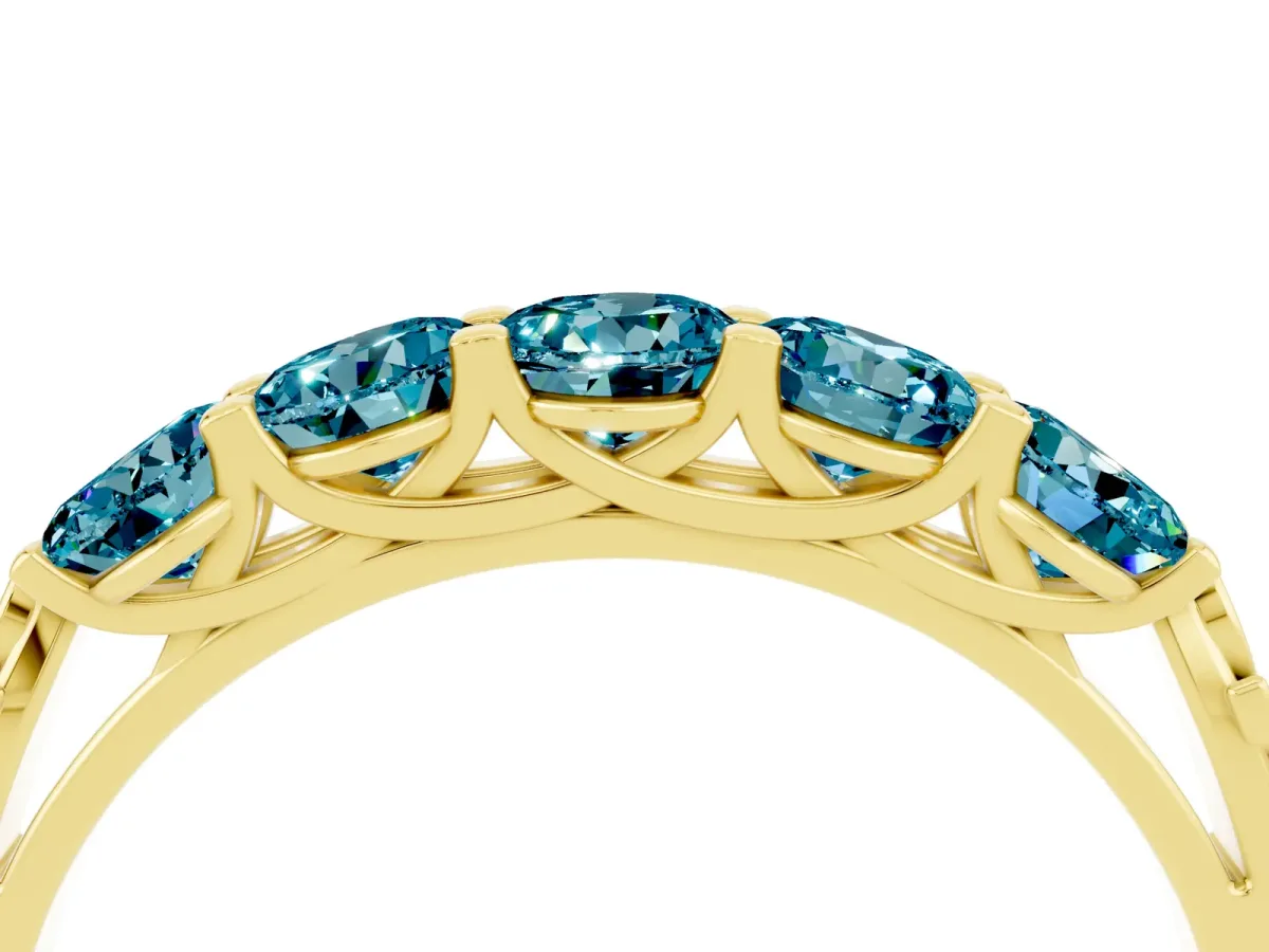 Five-Stone Round Blue Topaz Prong-Set Band Yellow gold