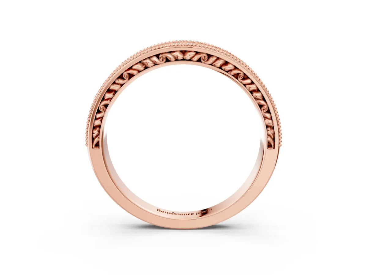 Pavé Round Diamond Eternity Band with Milgrain Edge Rose gold