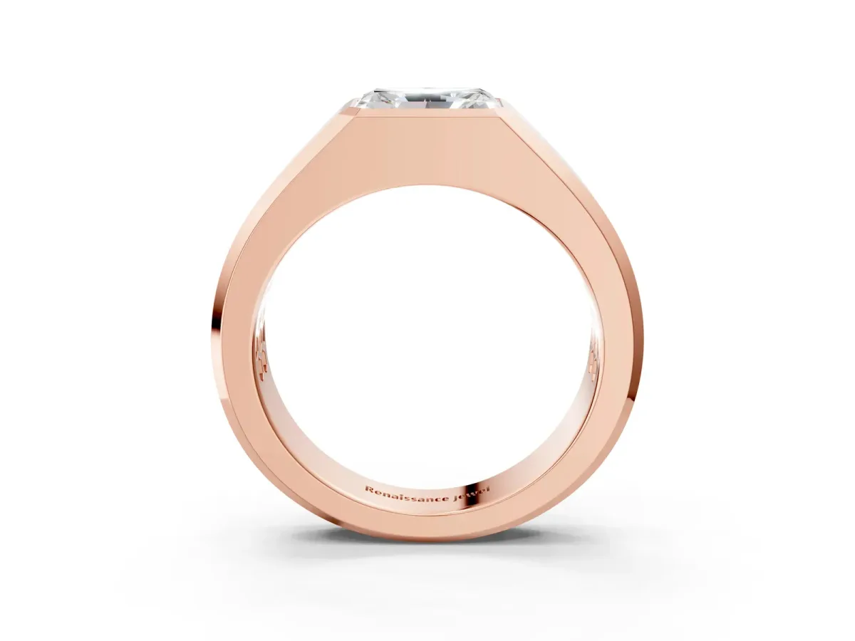 Radiant Diamond Wide Bezel Mens Ring Rose gold