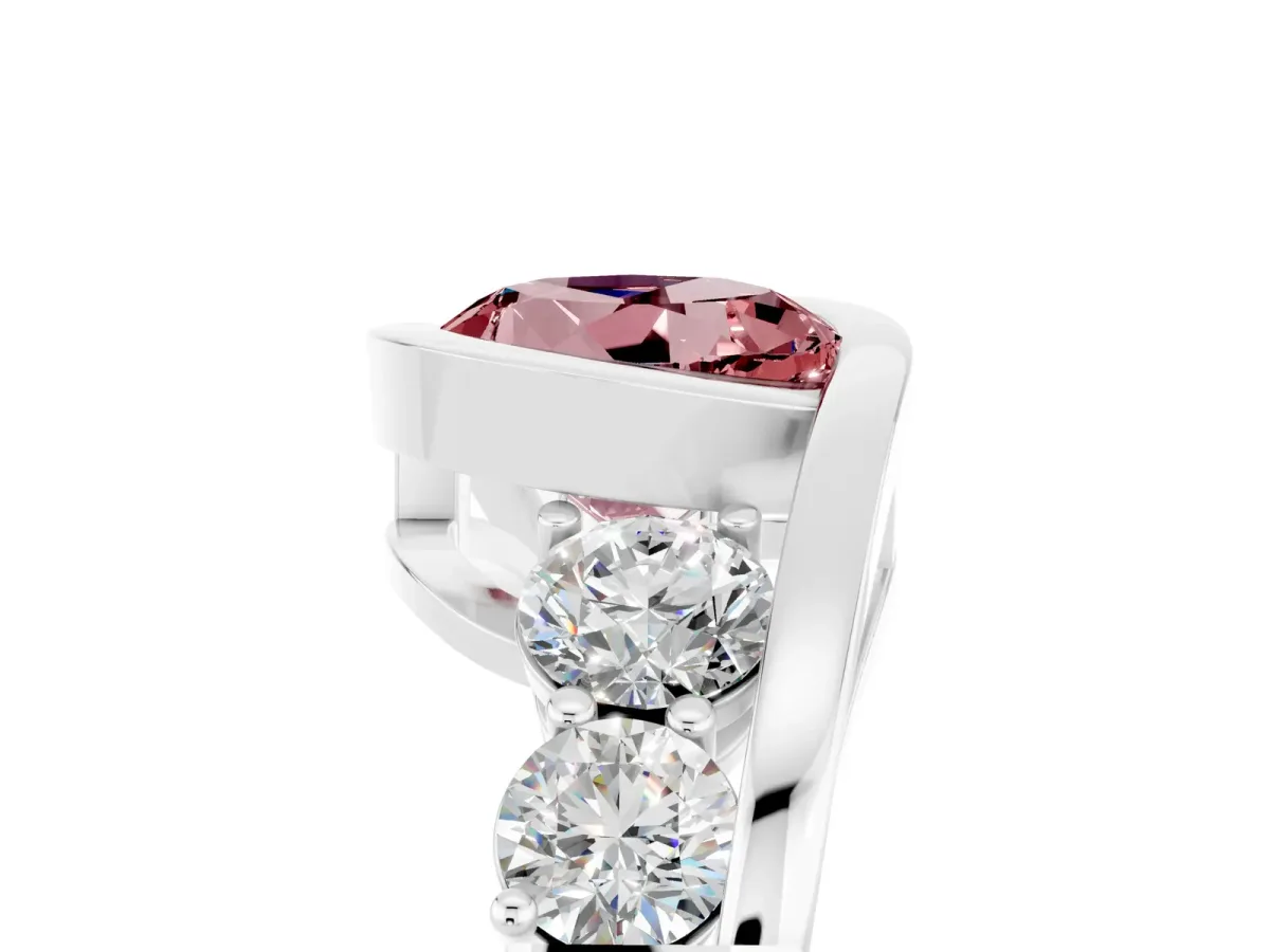Bezel Set Round Cut Morganite Bypass Ring with Round Accents Platinum