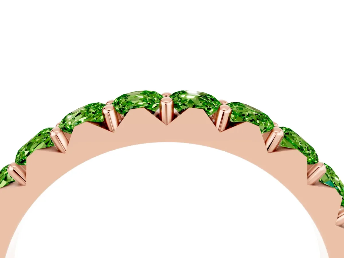 Round Peridot Half Eternity Band with Classic Prong Setting Rose gold
