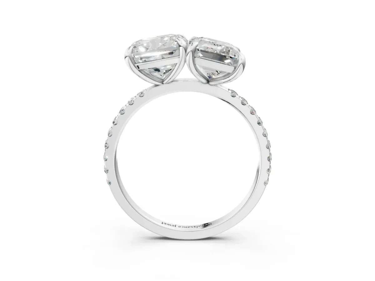 Cushion and Emerald Toi Moi Ring with Prong Setting and Pave Band Silver