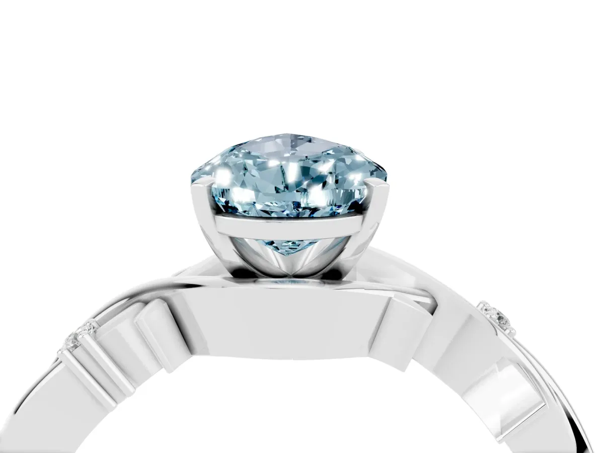 Pear Cut Aquamarine Solitaire Ring with Twisted Band and Prong Setting Platinum