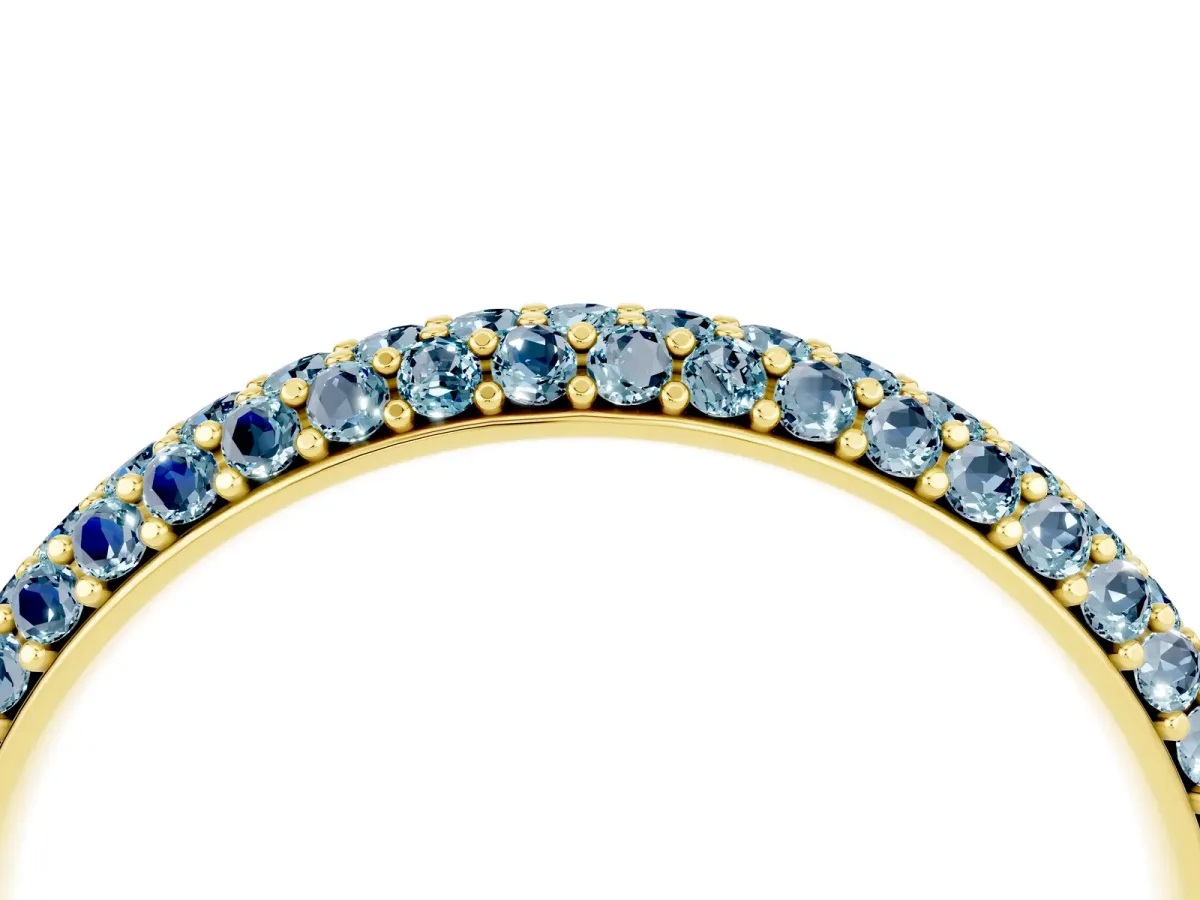 Round Aquamarine Pavé Eternity Band with Shared Prong Setting Yellow gold