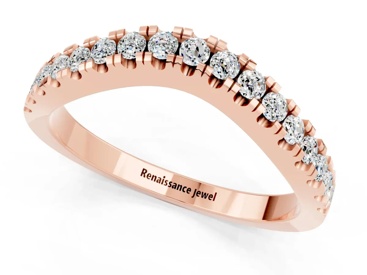 Round Moissanite Pavé Curved Band with Shared Prong Setting Rose gold