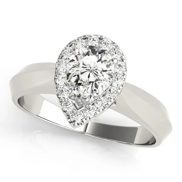 Halo Pear Cut Cut Solitaire Diamond Ring with Prong Setting Silver