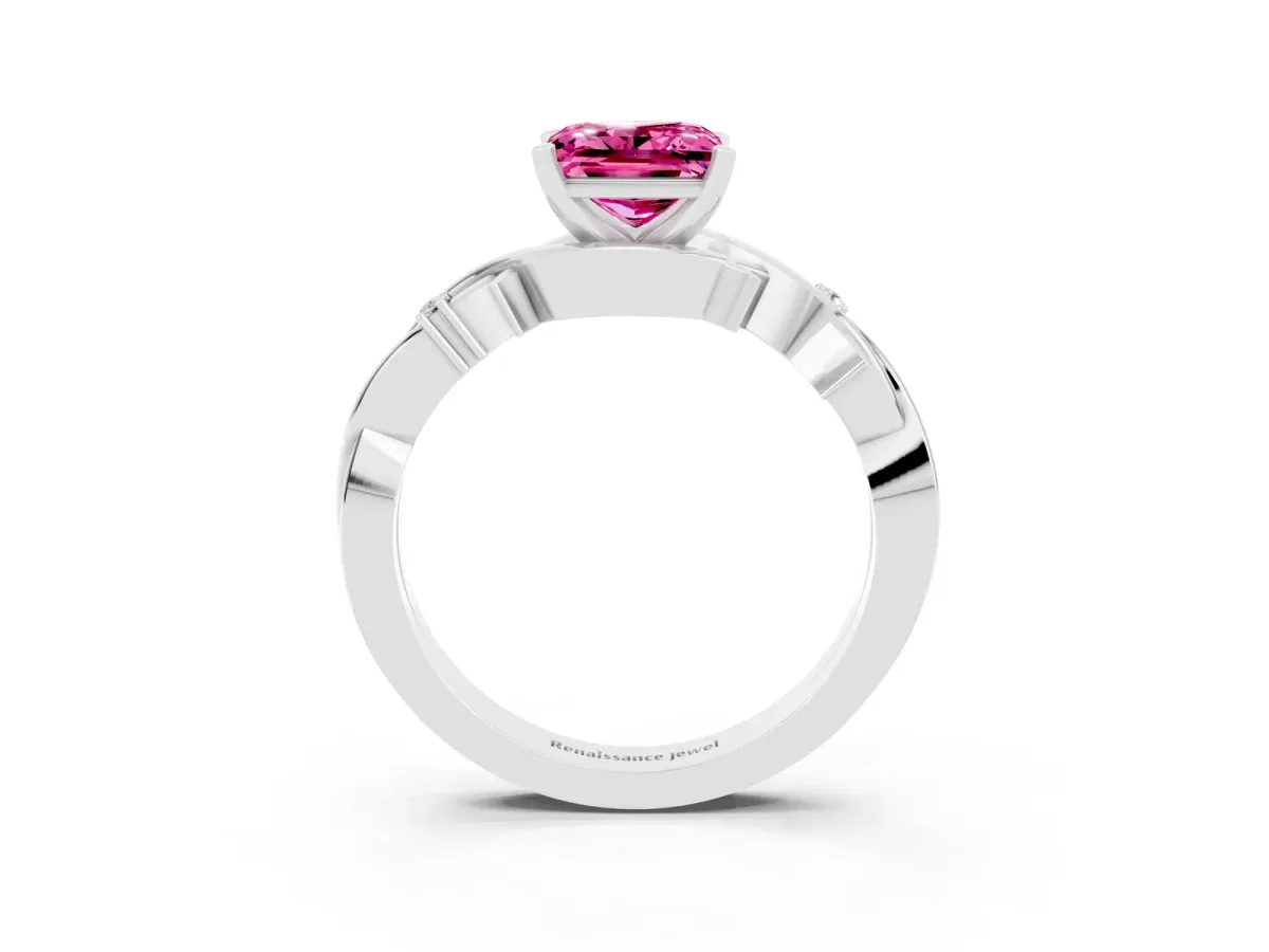 Princess Cut Pink Sapphire Solitaire Ring with Twisted Band and Prong Setting Silver