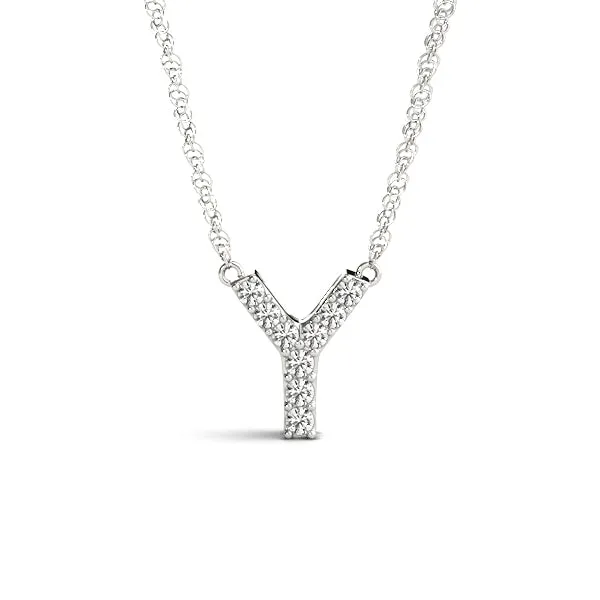 Pavé Round Diamond Prong Initial Pendant White gold