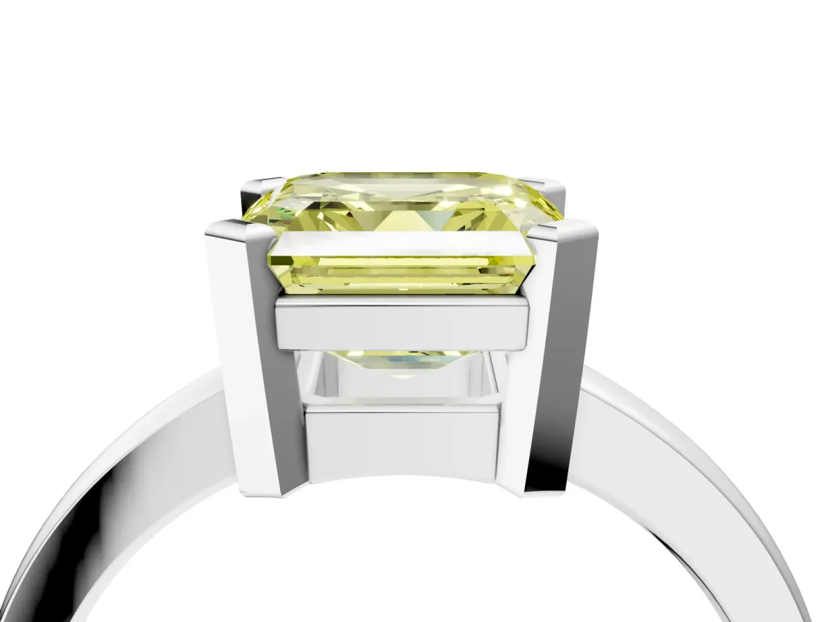 Fancy Yellow Asscher Cut Cut Solitaire Ring with Four-Prong Setting and Classic Band Platinum